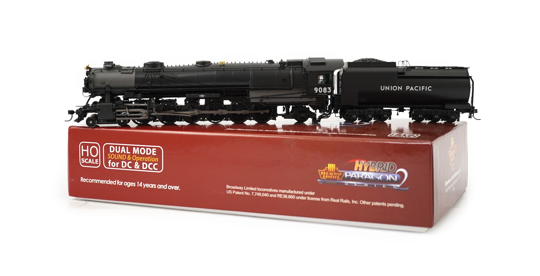 A boxed HO gauge Broadway Limited Paragon 2 Series (2063) model of Union Pacific UP-5, 5044, 4-12-2 locomotive with bogie tender, powered for two rail operation.